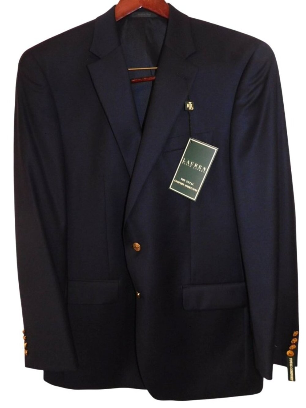 NWT Ralph Lauren LRL Total Comfort Sport Coat 42L Navy Wool Blazer Preppy Classy